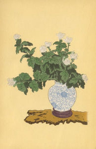 White Chrysanthemum, Shiragiku. (Heikwa) vessel: Sometsuke Round Vase